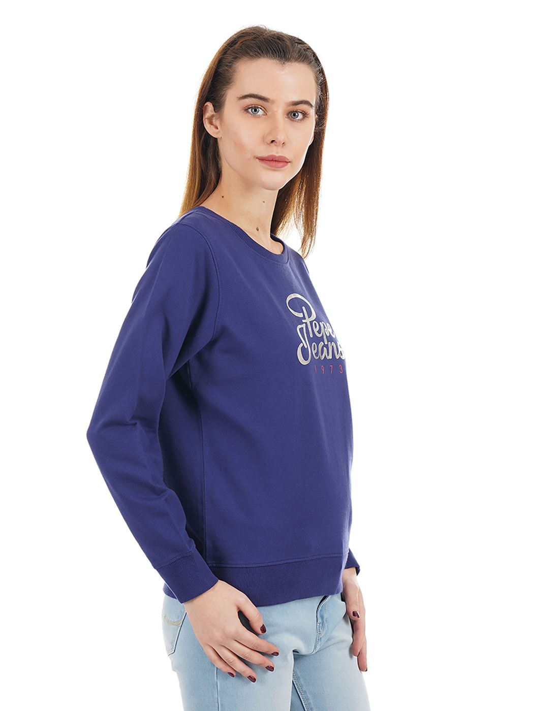 Pepe Jeans London Women Casual Wear Royal Blue Graphic Print Sweatshirt